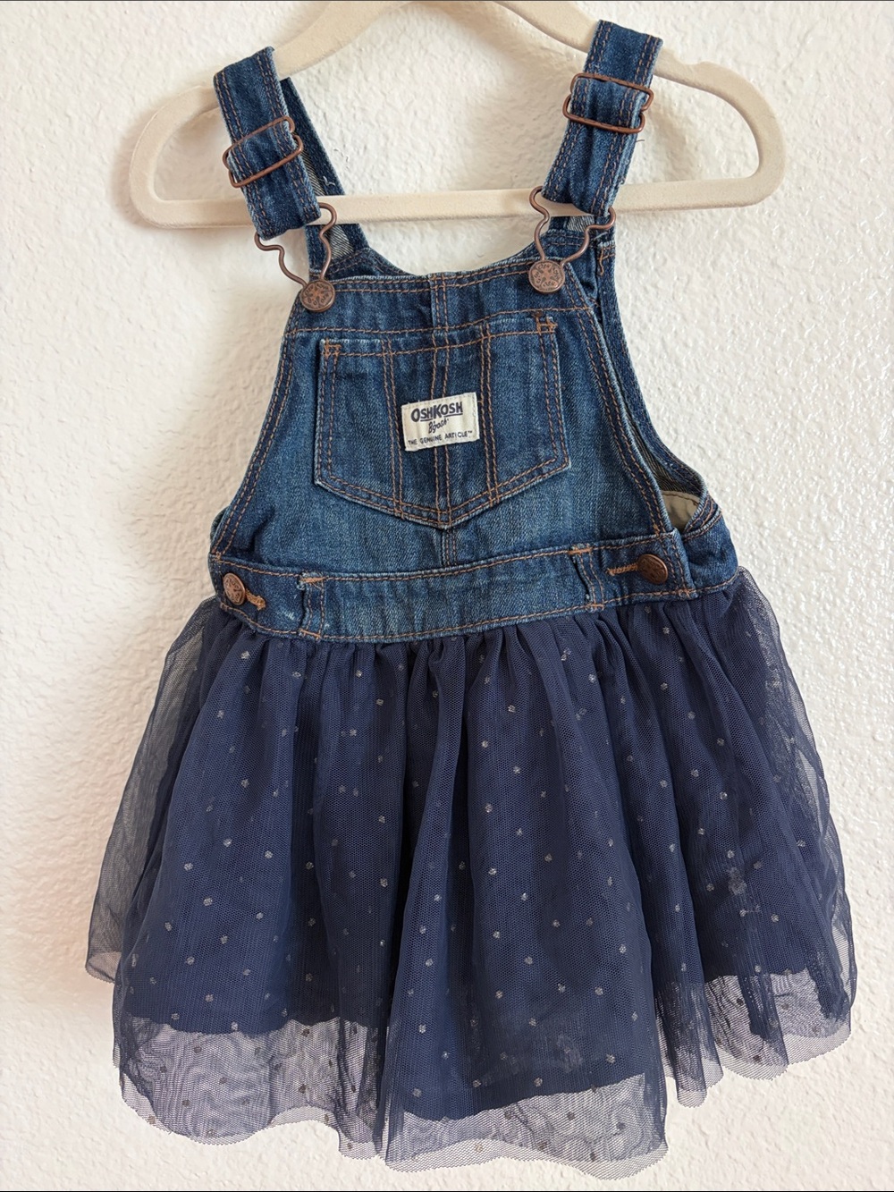 OshKosh B'gosh Navy Denim Tulle Overall Dress